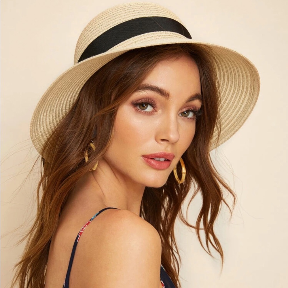 Straw Boho Floppy Hat With Black Tie - Picture 1 of 5
